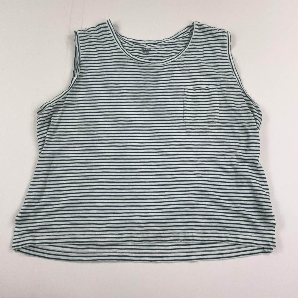 Madewell Tank Top Womens 2XL Green Striped Crew Neck Sleeveless Cotton Jersey